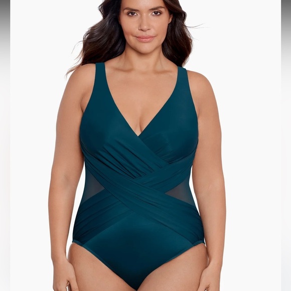 NWOT Miraclesuit Teal Crossover One Piece - Picture 1 of 13